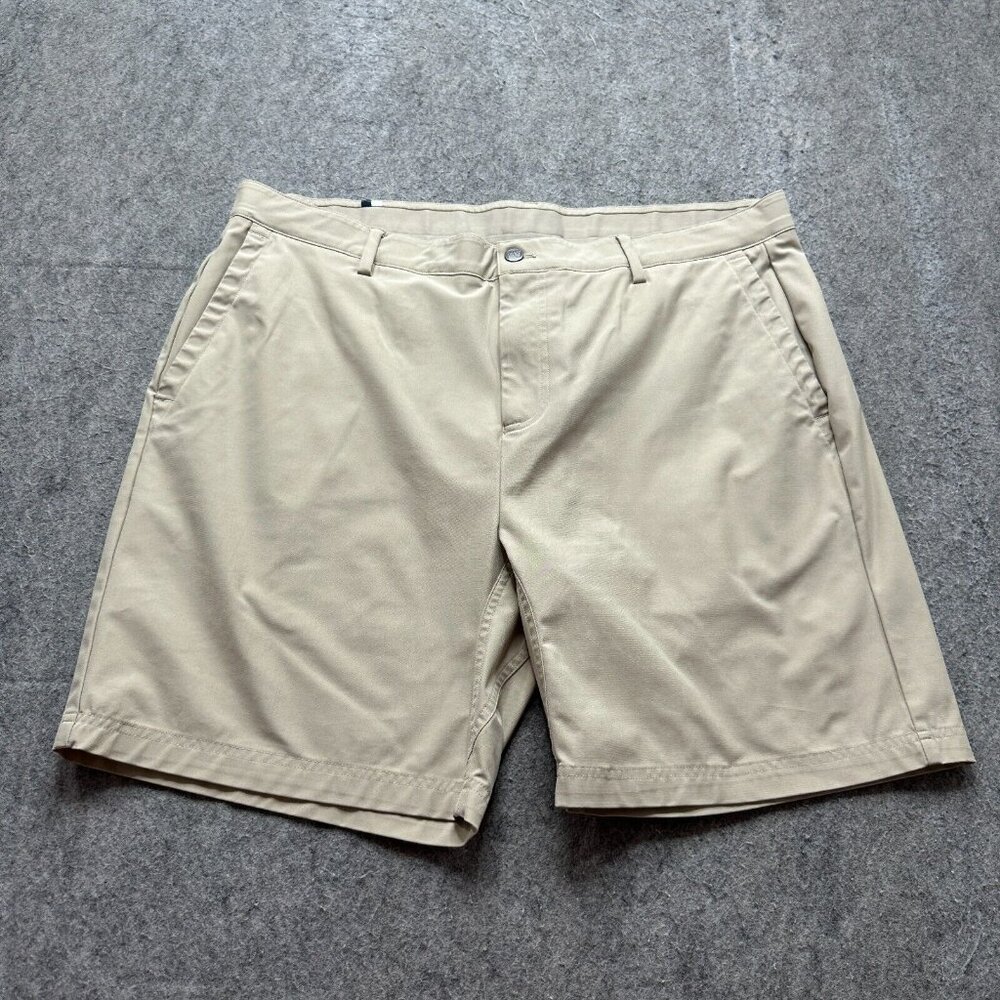 Rhoback Shorts Men 40 Beige Khaki Performance Lined 8" Flat Front Chino